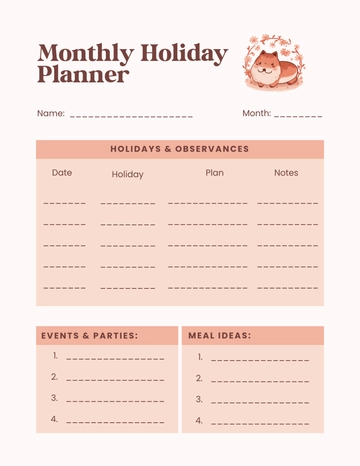 Free Monthly Holiday Planner Template to Edit Online