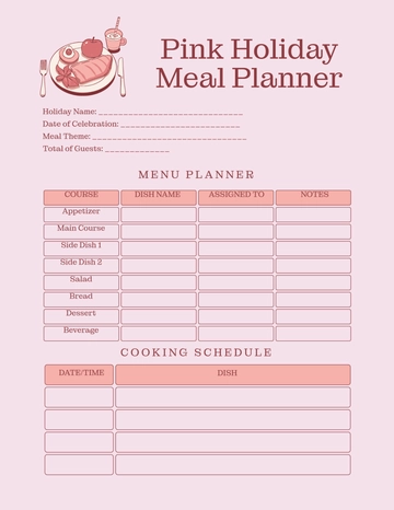 Free Pink Holiday Meal Planner Template to Edit Online