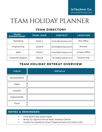 Free Team Holiday Planner Template to Edit Online