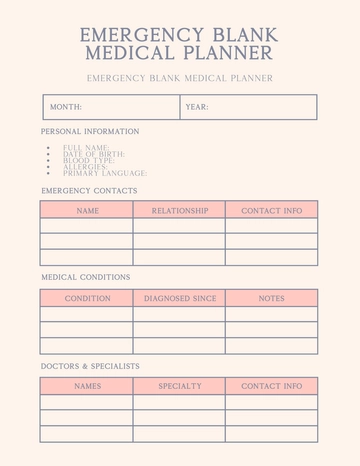 Free Emergency Blank Medical Planner Template to Edit Online
