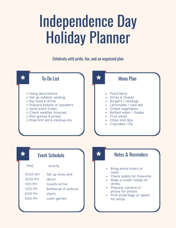 Free Independence Day Holiday Planner Template to Edit Online