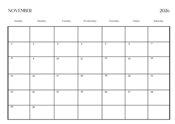 Free Editable November 2026 Calendar Template to Edit Online