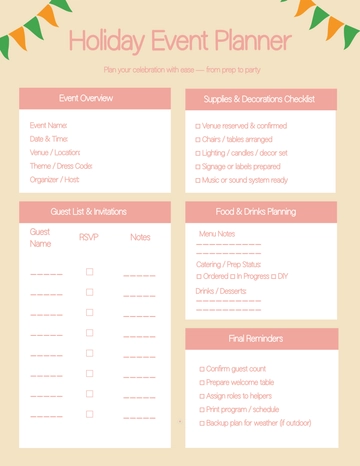 Free Holiday Event Planner Template to Edit Online