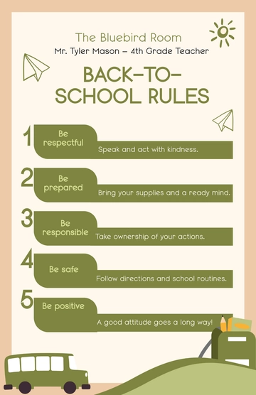 Free Back-to-School Classroom Rules Poster Template to Edit Online