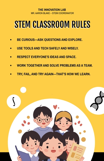 Free Yellow STEM Classroom Rules Poster Template to Edit Online