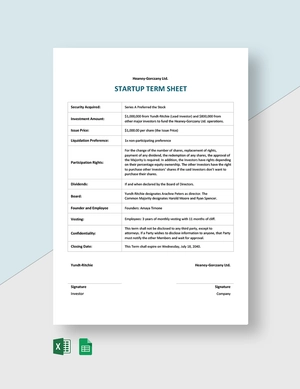 Startup Term Sheet Template