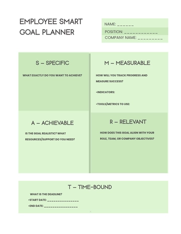 Free Employee SMART Goals Planner Template to Edit Online