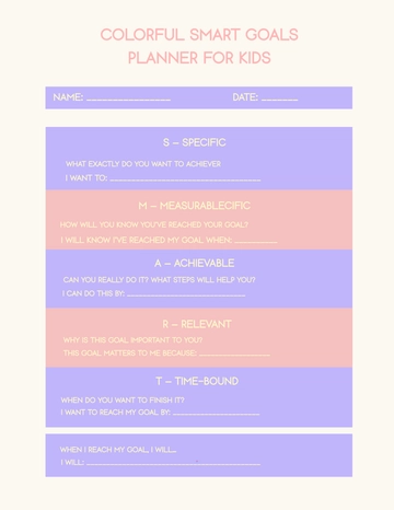 Free Colorful SMART Goals Planner for Kids Template to Edit Online