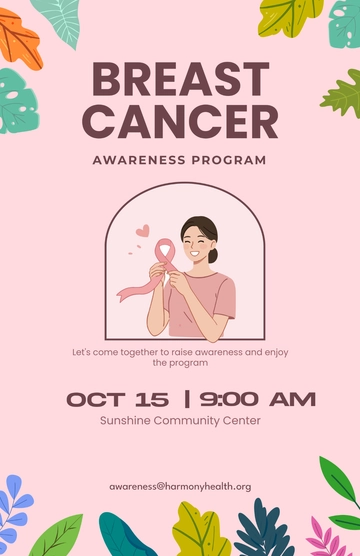 Free Colorful Breast Cancer Awareness Program Poster Template to Edit Online