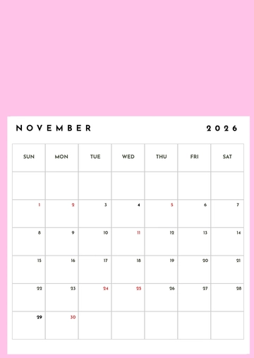 Free Printable November 2026 Wall Calendar Template to Edit Online