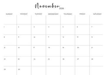 Free Typographic November 2026 Calendar Template to Edit Online