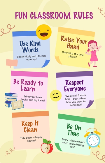 Free Colorful Fun Classroom Rules Poster Template to Edit Online
