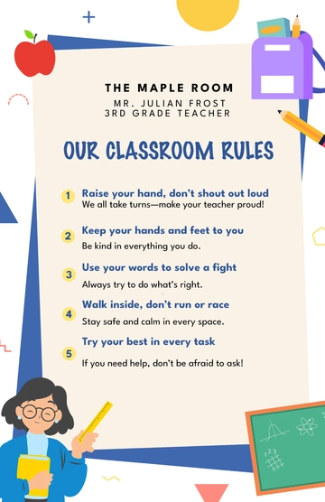 Free Teacher Classroom Rules Poster Templates to Edit Online