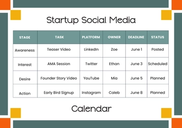 Startup Social Media Calendar Template to Download