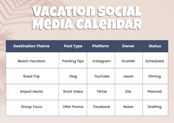 Vacation Social Media Calendar Template to Download
