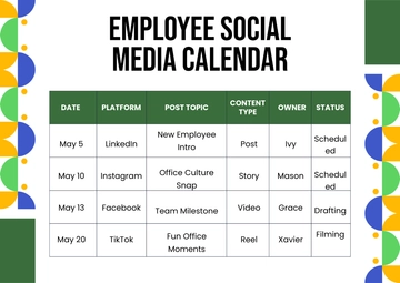 Employee Social Media Calendar Template to Download