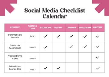 Social Media Checklist Calendar Template to Download