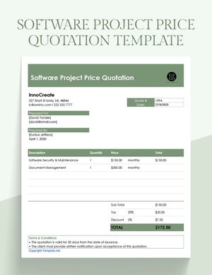 Software Project Price Quotation Template