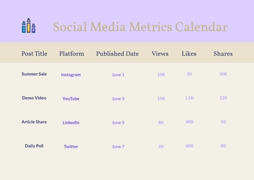 Free Beige Social Media Metrics Calendar Template to Edit Online