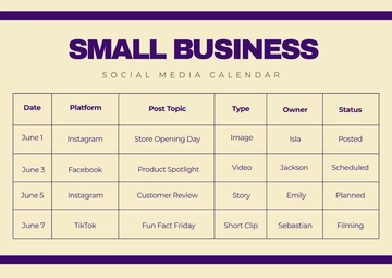 Free Small Business Social Media Calendar Template to Edit Online