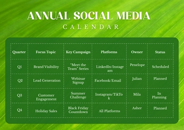 Free Annual Social Media Calendar Template to Edit Online