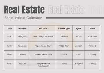 Free Real Estate Social Media Calendar Template to Edit Online