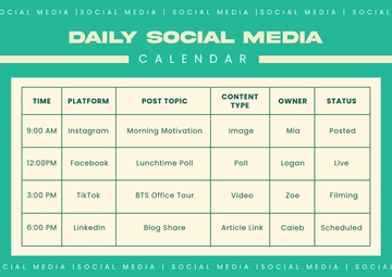 Free Daily Social Media Calendar Template to Edit Online