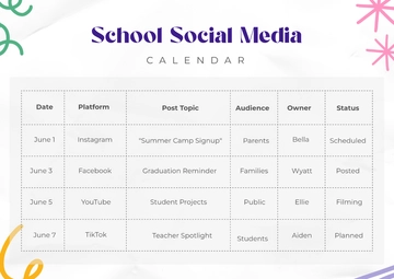 Free School Social Media Calendar Template to Edit Online