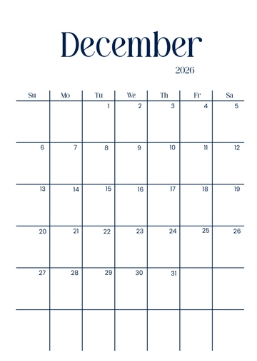 Free December 2026 Calendar for Teacher Template to Edit Online