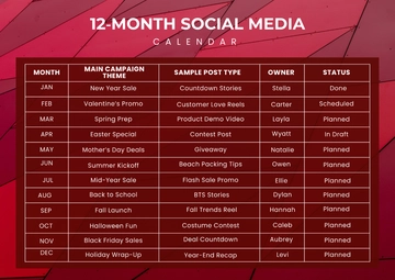 Free 12-Month Social Media Calendar Template to Edit Online