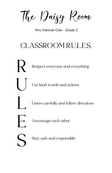 Free Acronym Classroom Rules Simple Poster Template to Edit Online