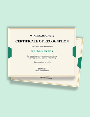 Teaching certificate format template