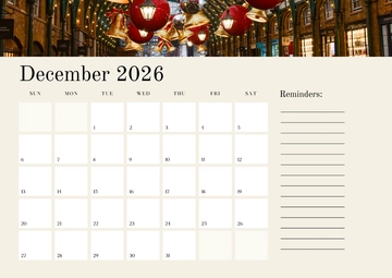 Free Sunday Start December 2026 Editable Calendar Template to Edit Online