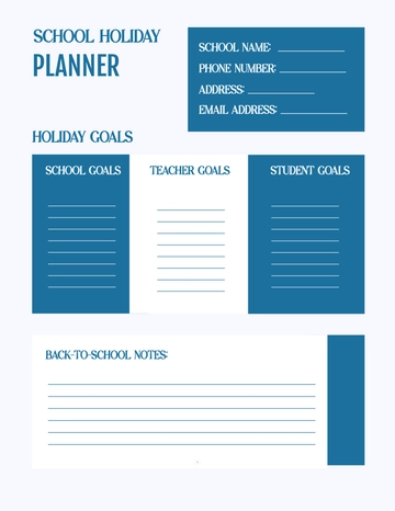 Free Blue and White School Holiday Planner Template to Edit Online