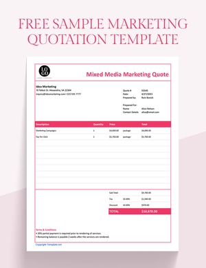 Sample Marketing Quotation Template