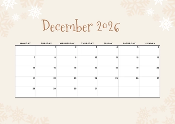 Free Simple December 2026 Personal Calendar Template to Edit Online