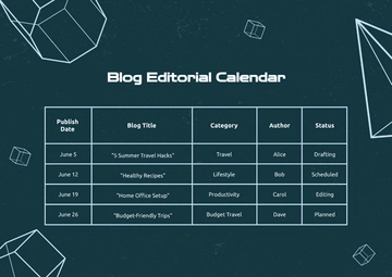 Free Blue Blog Editorial Calendar Template to Edit Online