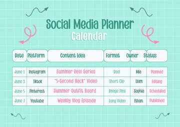 Free Creative Social Media Planner Calendar Template to Edit Online