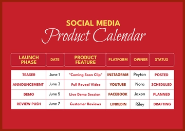 Free Colorful Social Media Product Calendar Template to Edit Online