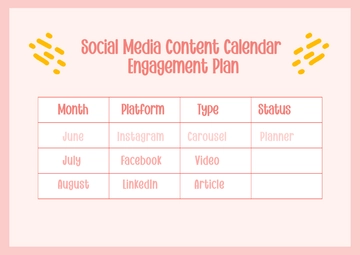 Free Blank Social Media Content Calendar Engagement Plan Template to Edit Online