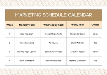 Free Marketing Schedule Calendar Template to Edit Online
