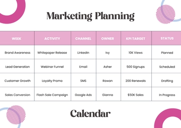 Free Modern Marketing Planning Calendar Template to Edit Online