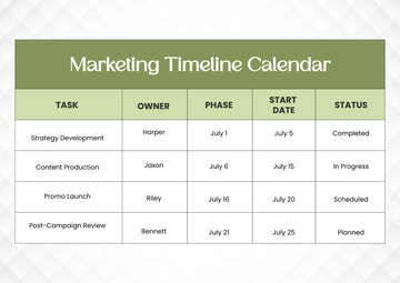 Free Marketing Timeline Calendar Template to Edit Online