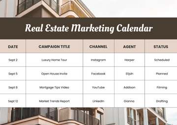 Free Real Estate Marketing Calendar Template to Edit Online
