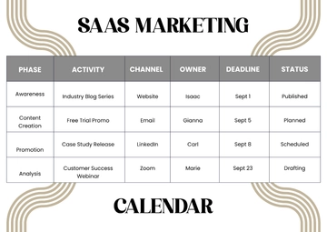 Free White SAAS Marketing Calendar Template to Edit Online