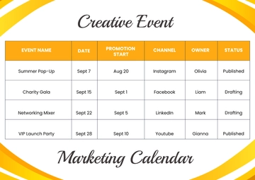 Free Creative Event Marketing Calendar Template to Edit Online