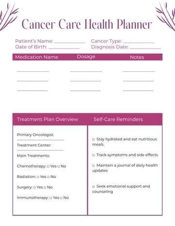Free Cancer Health Care Planner Template to Edit Online