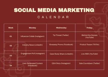 Free Social Media Marketing Calendar Template to Edit Online