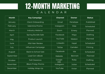 Free 12-Month Marketing Calendar Template to Edit Online