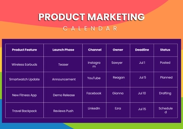 Free Colorful Product Marketing Calendar Template to Edit Online